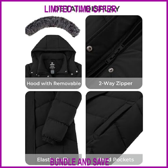 Women's Long Hooded Puffer Jacket Warm Quilted Winter Coat Plus Size - Picture 6 of 8